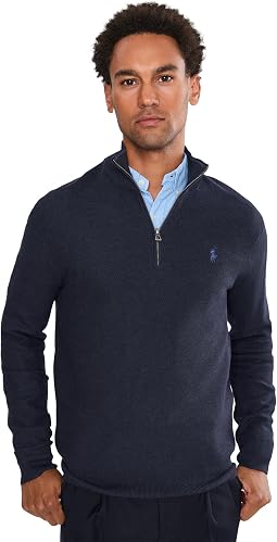 Mesh-Knit Cotton 1/4 Zip Sweater