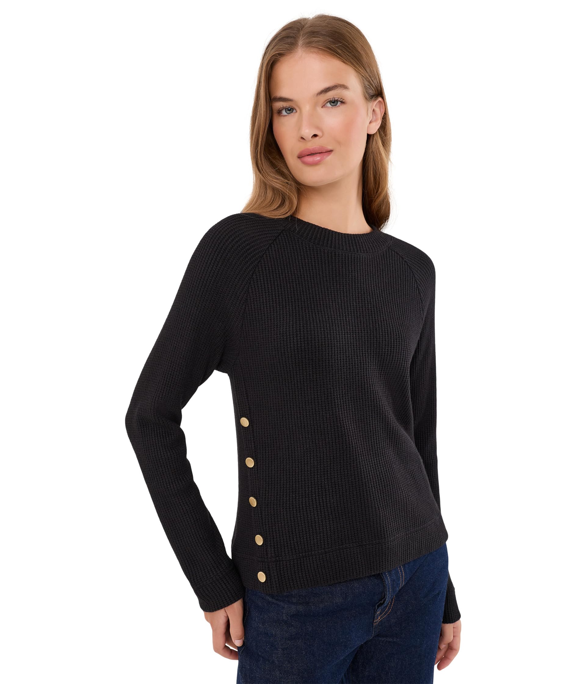 Petite Side Button Waffle Top