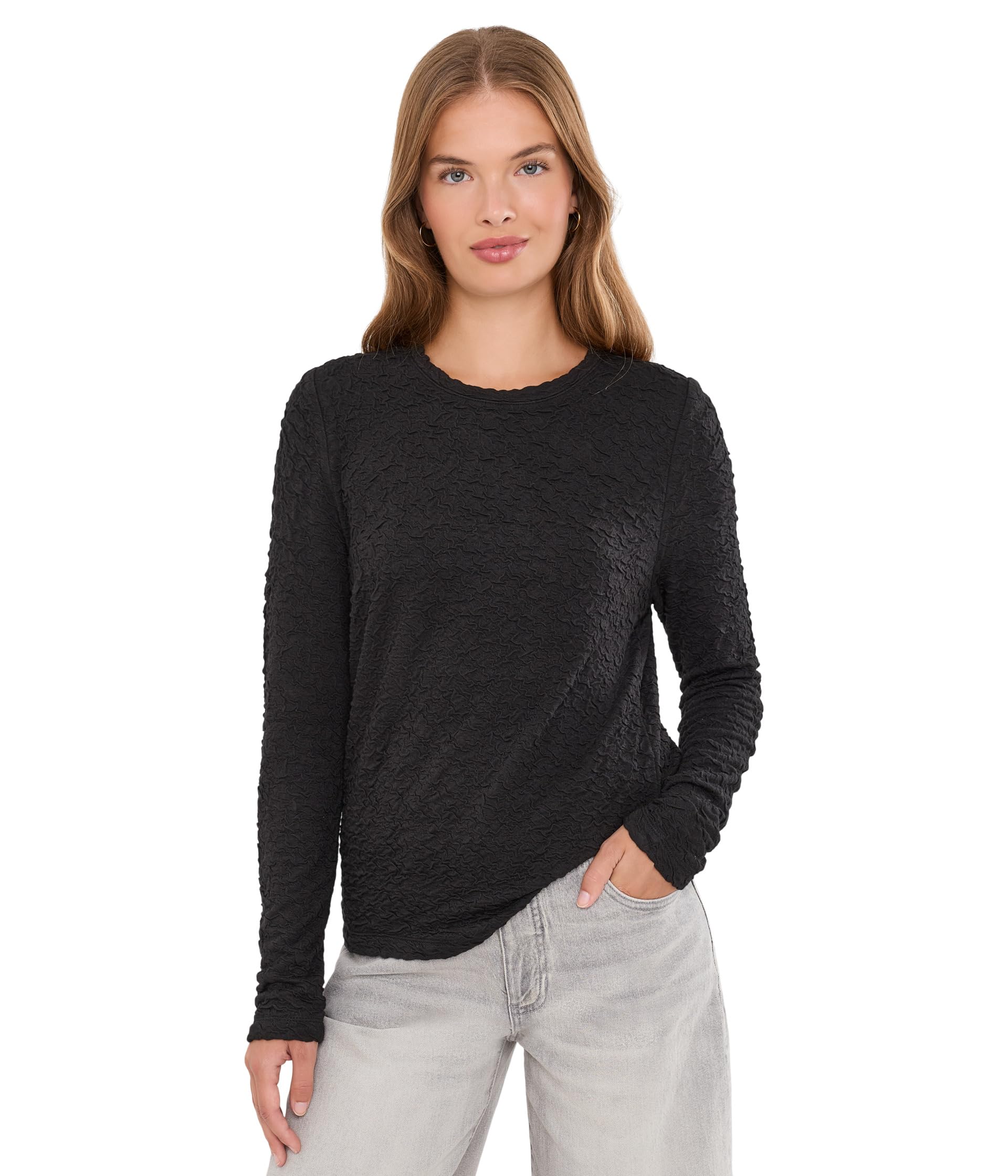 Petite Crinkle Knit Textured Top
