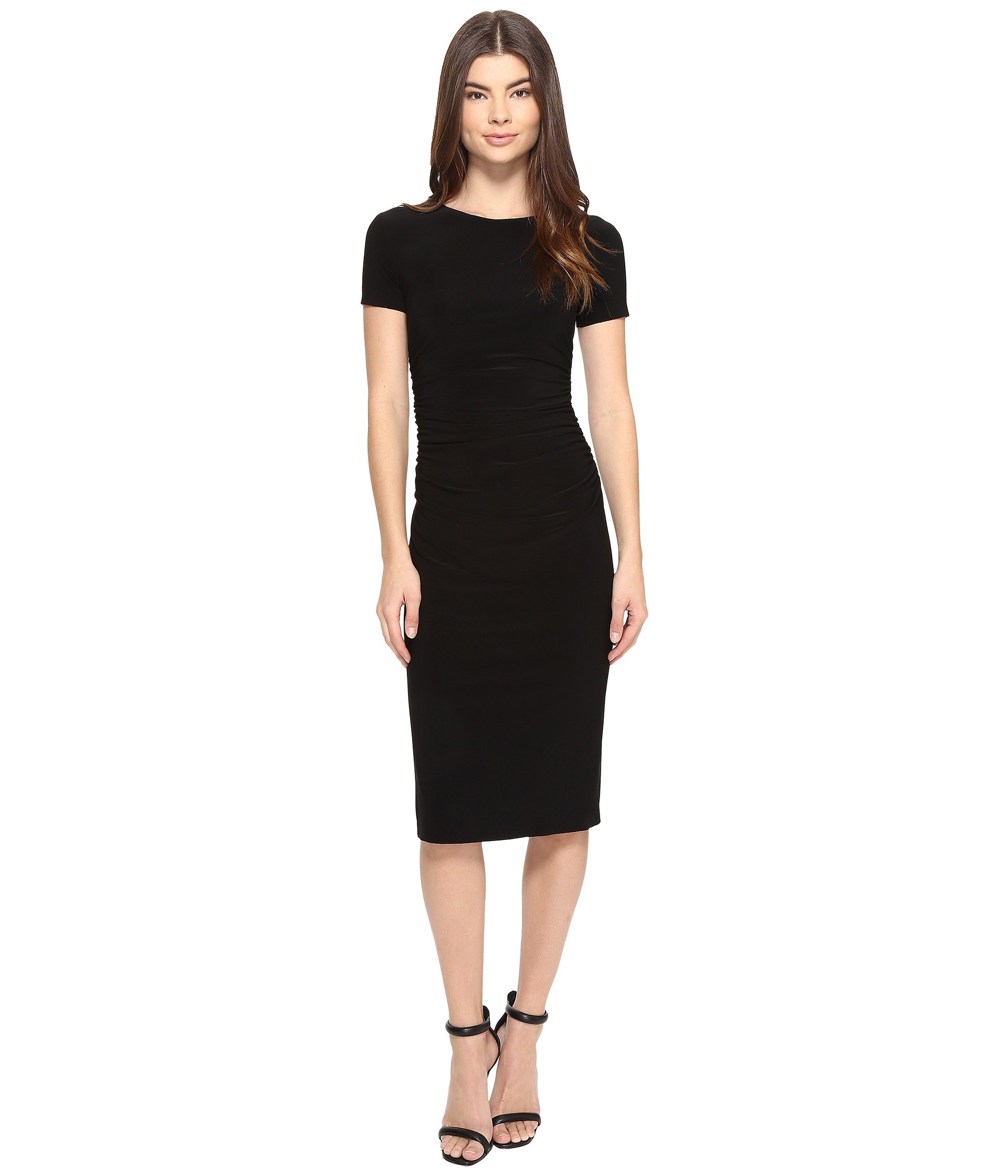 Short Sleeve Crew Neck Shirred Waist Dress
