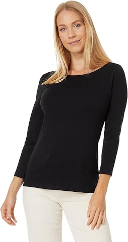 Lilla P топ с лодочкой и рукавом 3/4 из ребристой вязки