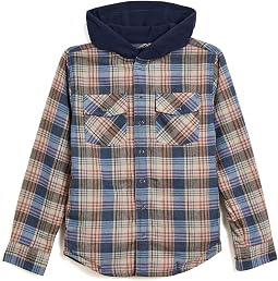 Fleece Lined Flannel Shirt Hooded Plaid (Big Kids)