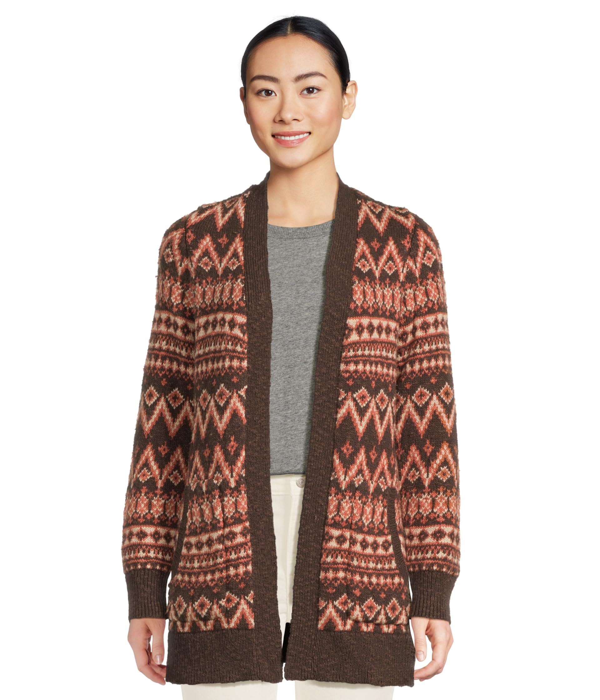 Cotton Ragg Sweaters Open Cardigan Fair Isle