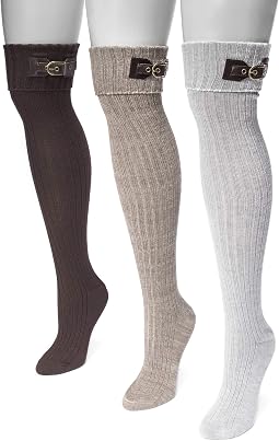 S Women's 3 Pair Buckle Cuff Over The Knee Socks