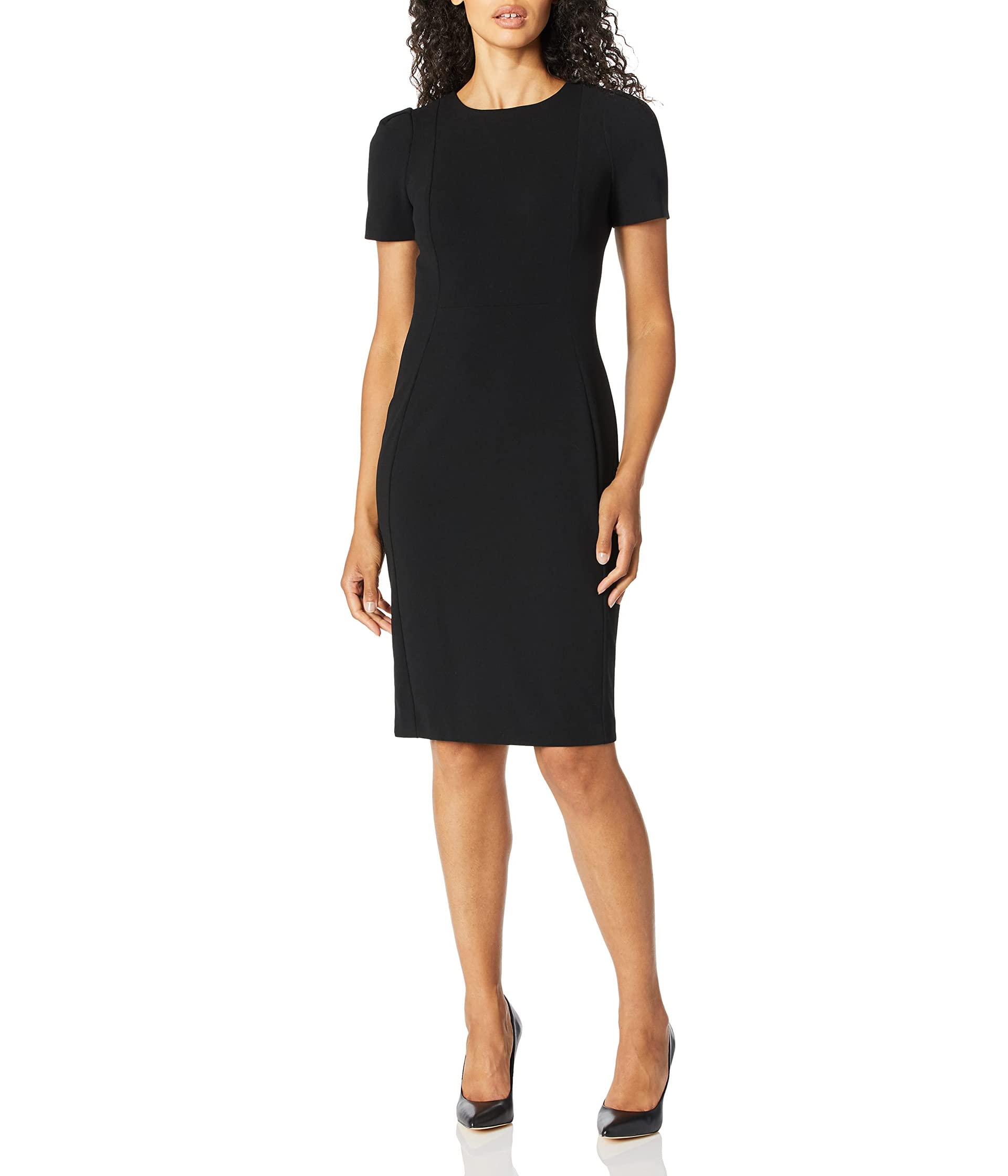 Short Sleeved Seamed Sheath Dress