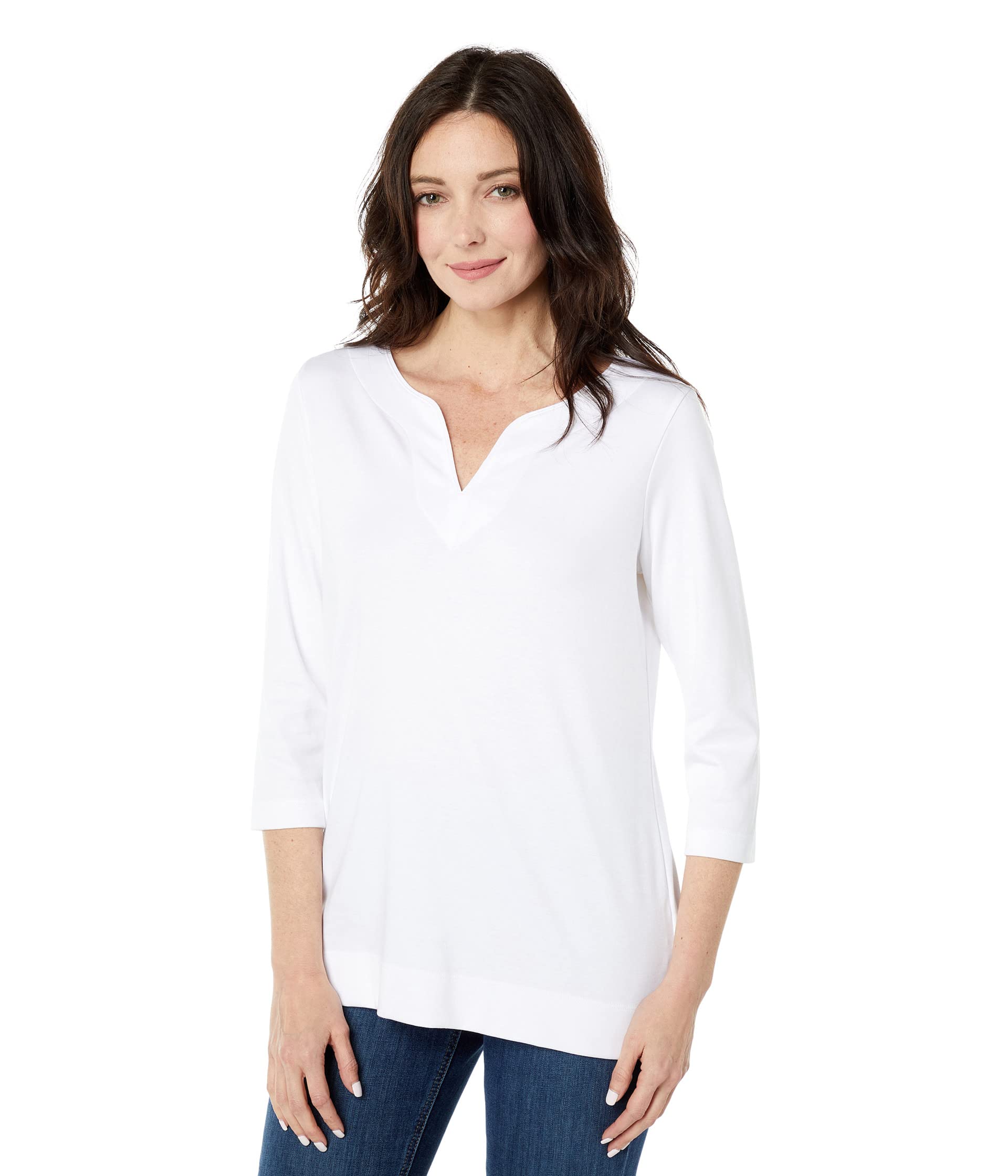 Pima Tops Split-Neck Tunic 3/4 Sleeve