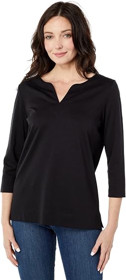 Pima Tops Split-Neck Tunic 3/4 Sleeve