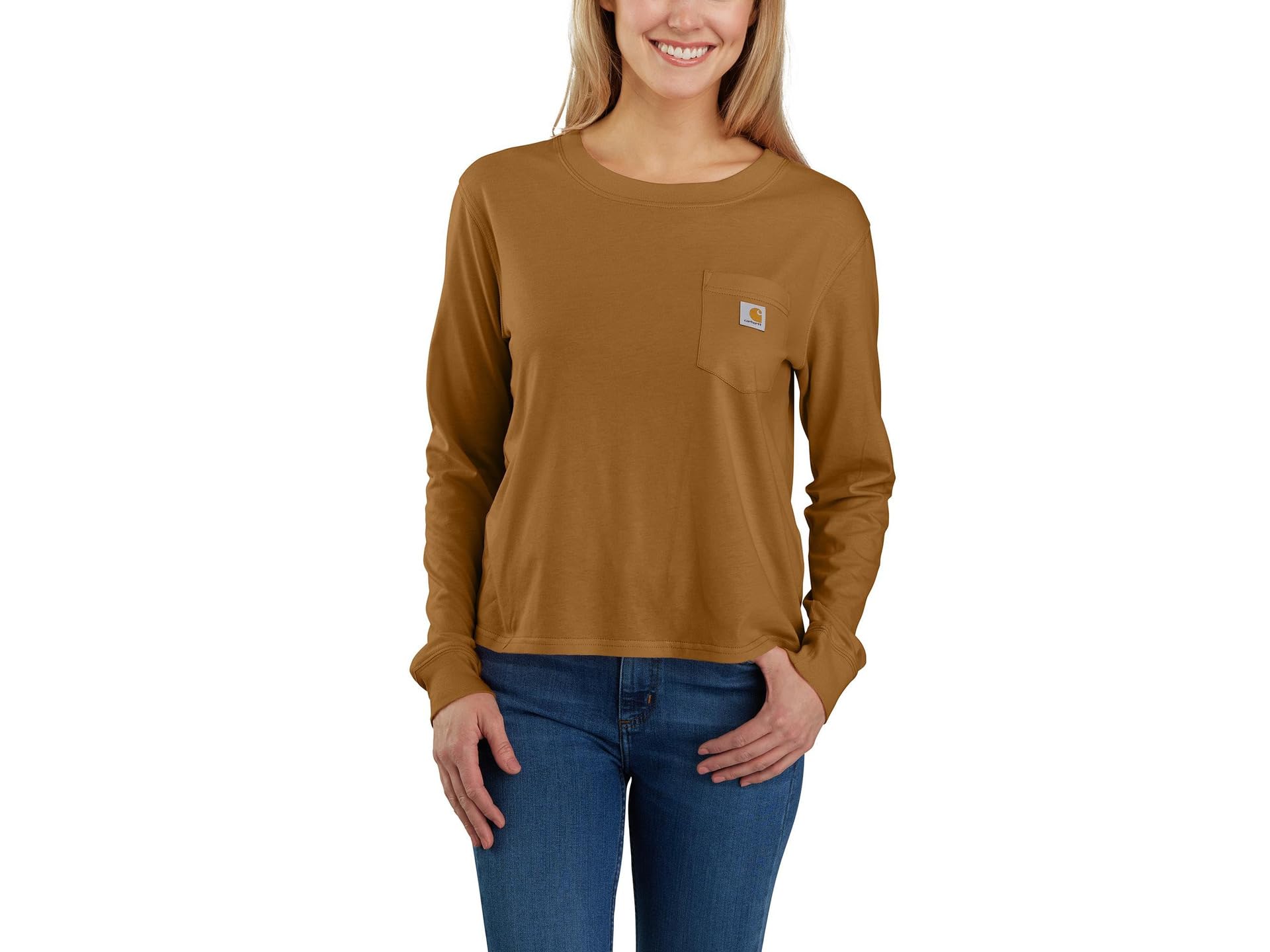 Loose Fit Lightweight Long Sleeve Crew Neck Pocket T-Shirt