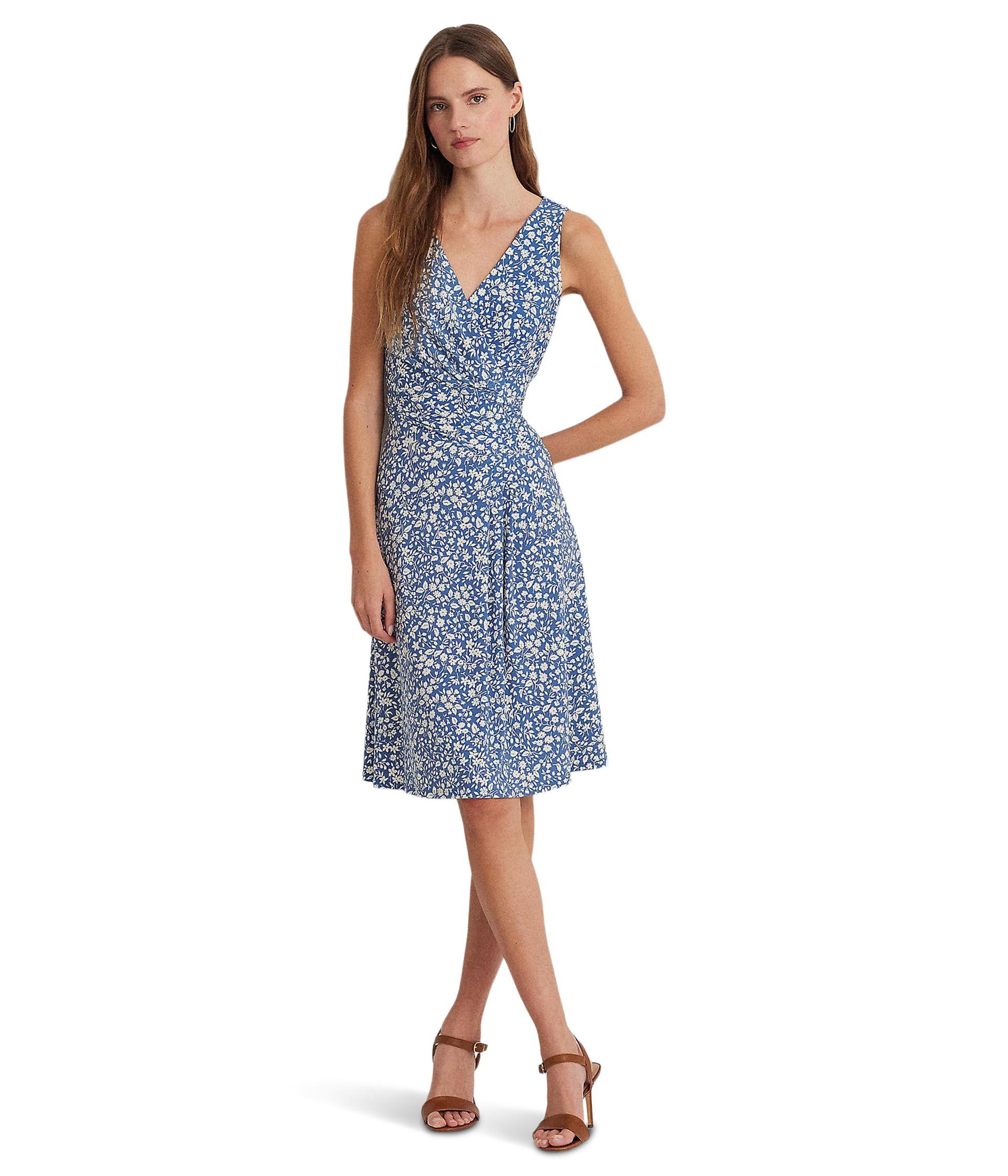 Floral Surplice Jersey Sleeveless Dress