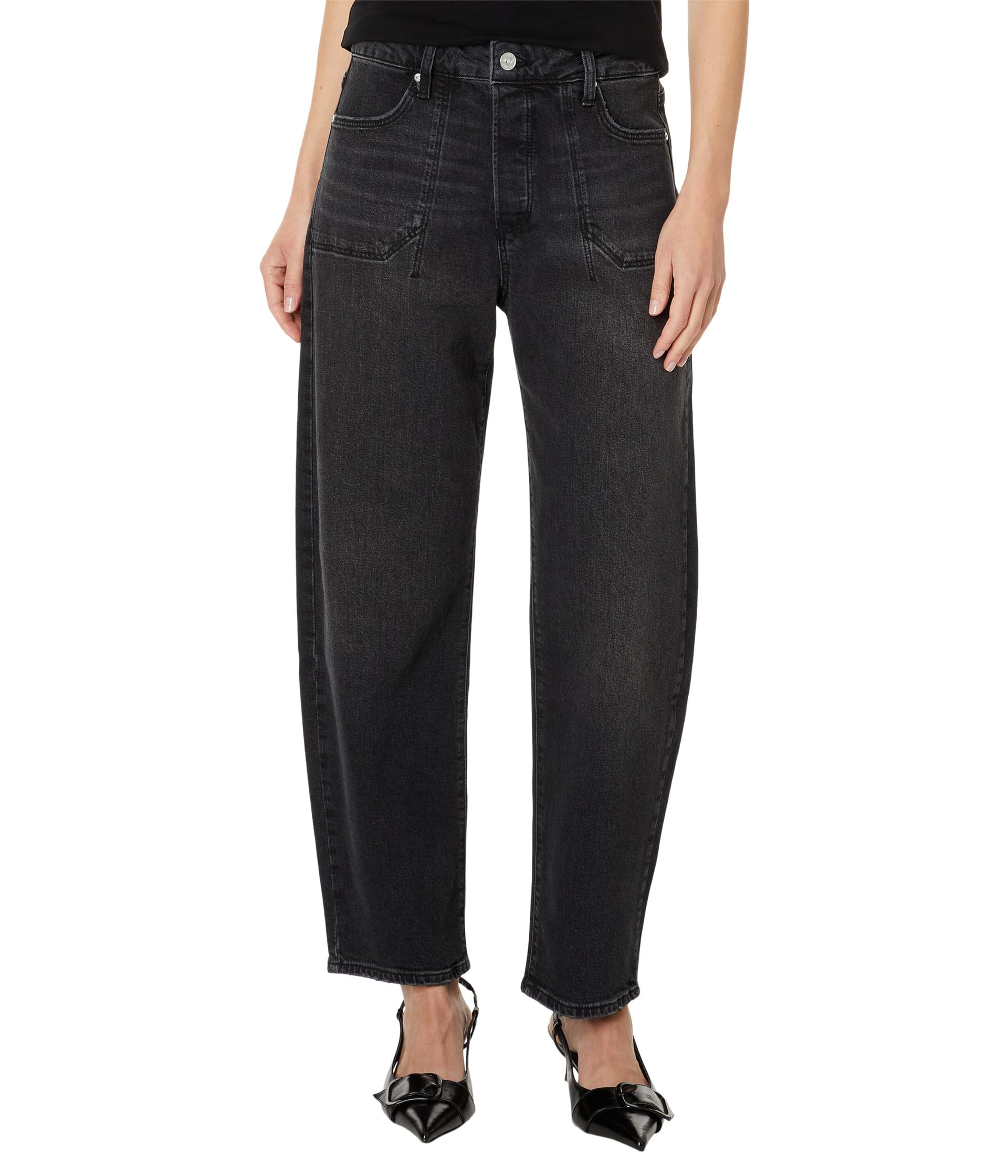 Alexis Covered Button Fly Utility Pocket Jeans in Viper Black
