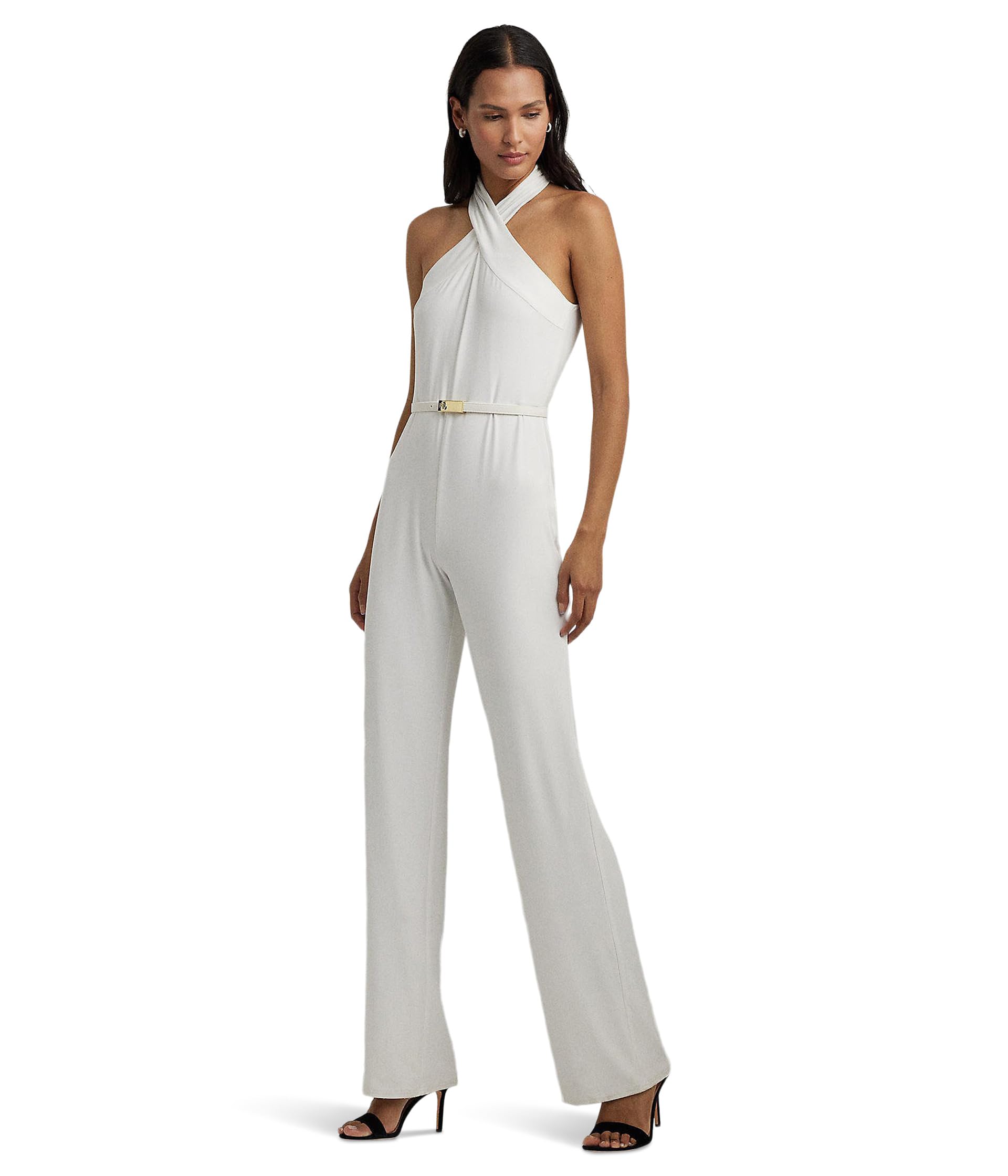 Belted Jersey Halter Wide-Leg Jumpsuit