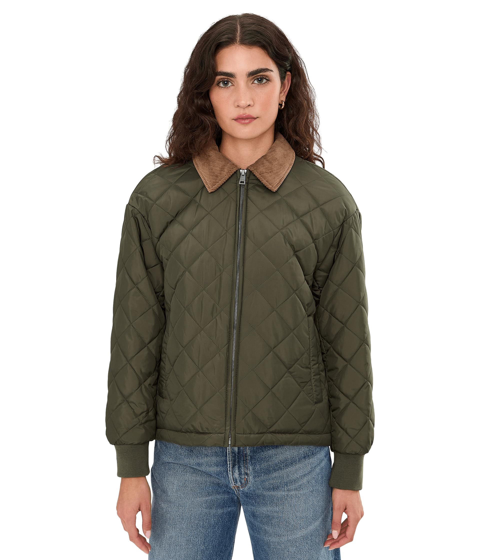 Diamond Quilted Jacket With Cord Collar