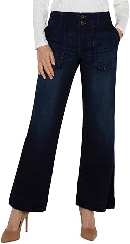 Patch Pocket Mid-Rise Wide Leg Stretch Denim