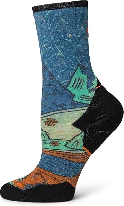 Trail Run Targeted Cushion Mountain Print Crew Socks