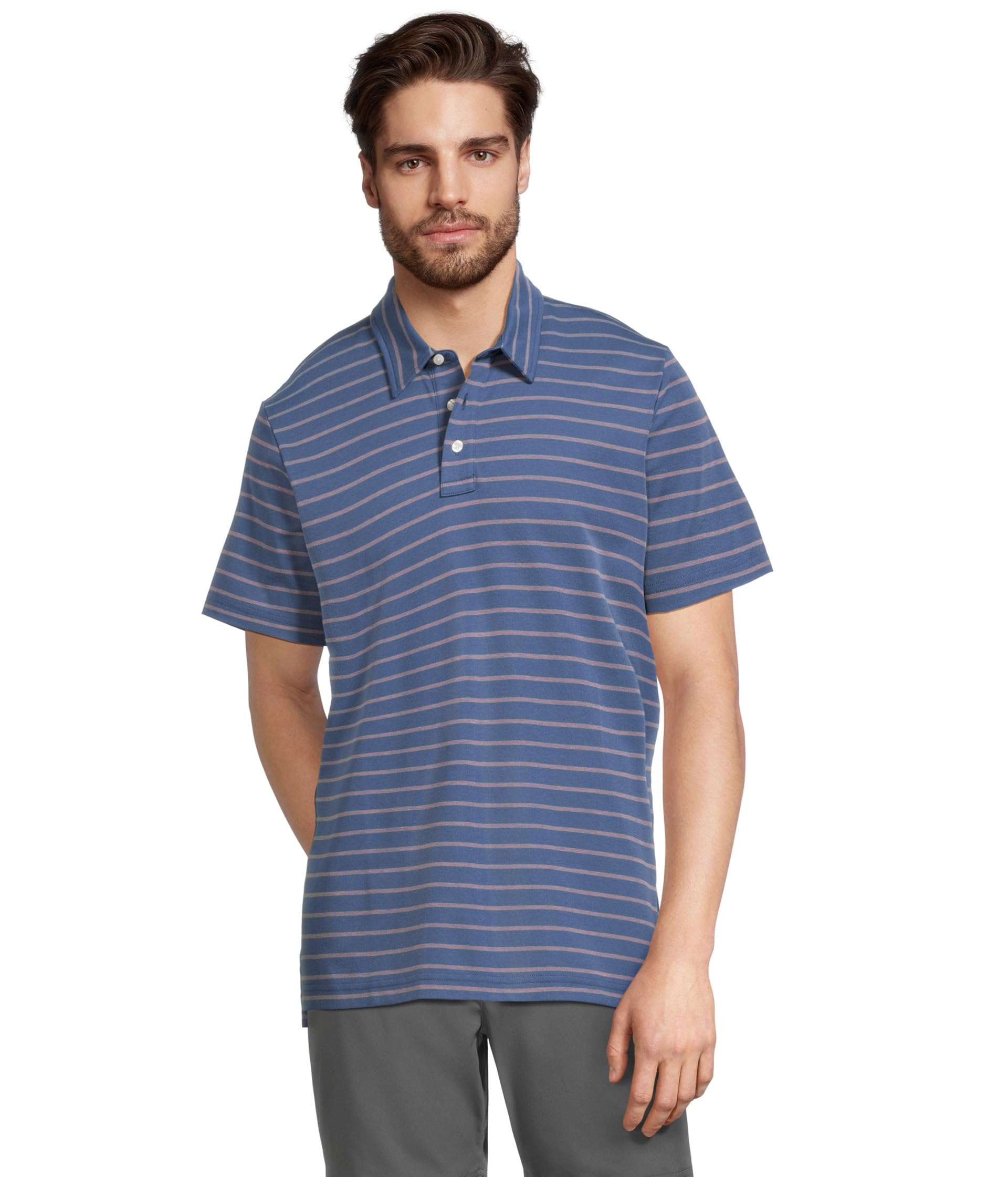 Comfort Stretch Performance Short Sleeve Polo, Slightly Fitted, Stripe