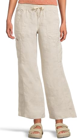 Premium Linen Breezy Mid-Rise Wide Leg Utility Pull-On Pants