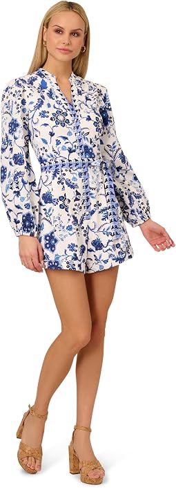 Print Tie Front Romper